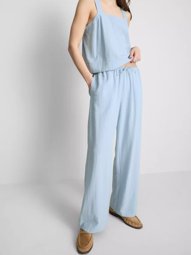 Pantalones de pierna ancha de mezcla de algodón
