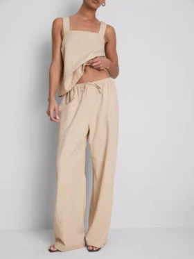 Pantalones de pierna ancha de mezcla de algodón