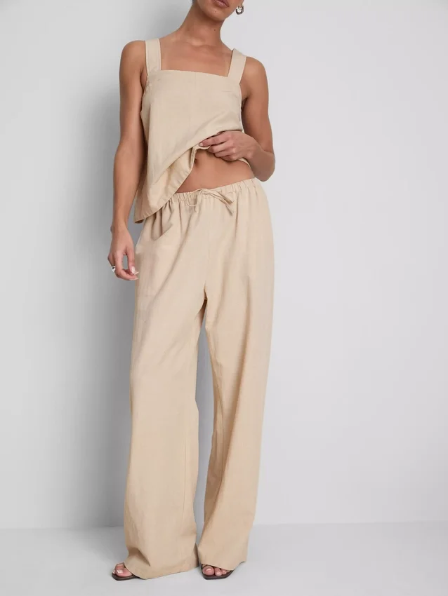 Pantalones de pierna ancha de mezcla de algodón