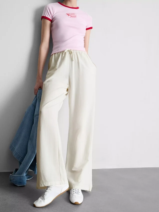 Pantalones de pierna ancha de mezcla de algodón