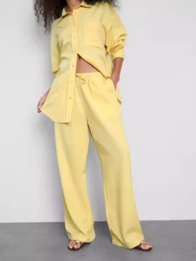 Pantalones de pierna ancha de mezcla de algodón