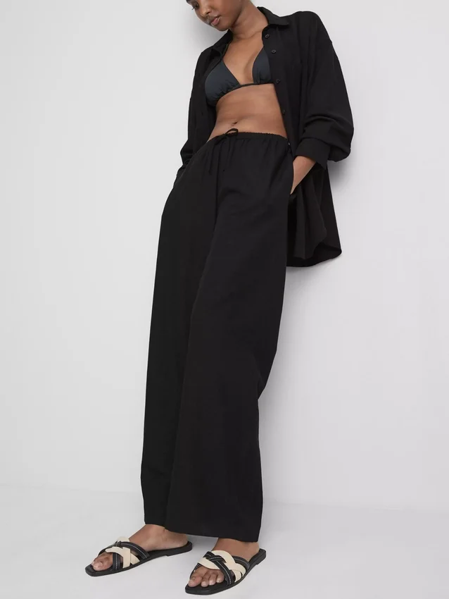 Pantalones de pierna ancha de mezcla de algodón