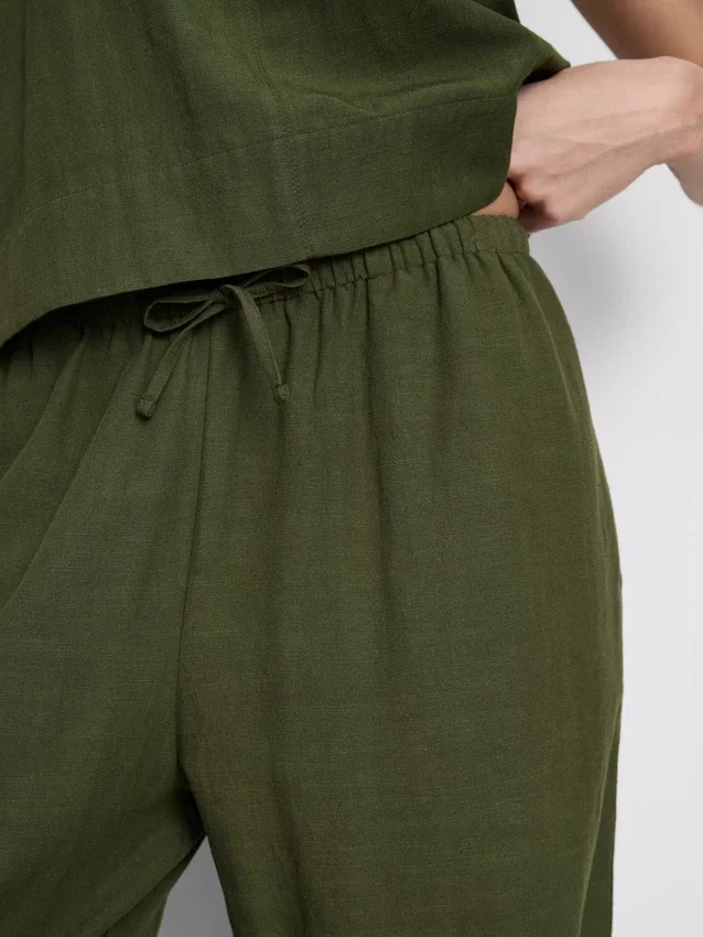 Pantalones de pierna ancha de mezcla de algodón