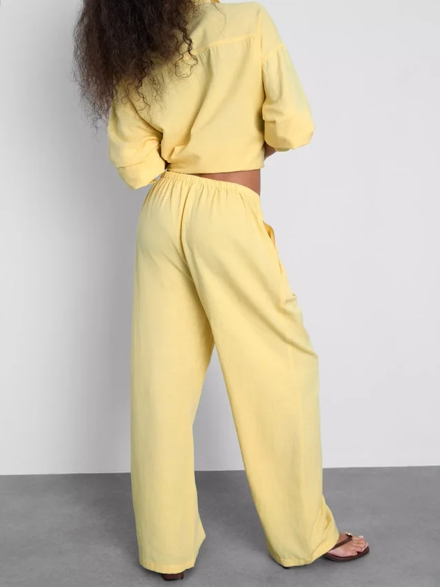 Pantalones de pierna ancha de mezcla de algodón