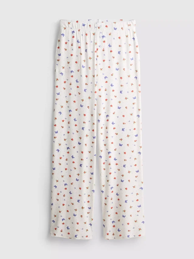 Pantalones de pijama acanalados con estampado de mariposas