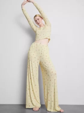 Pantalones de pijama acanalados con estampado floral