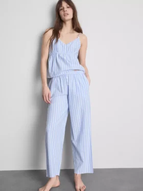 Pantalones de pijama de algodón a rayas estilo Oxford