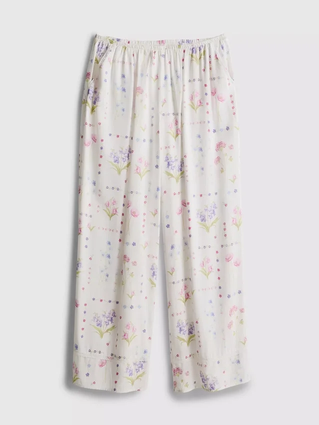Pantalones de pijama de corte ancho con estampado floral