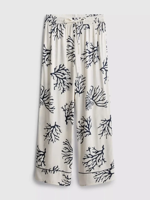 Pantalones de pijama de pierna ancha con estampado de coral