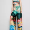 Pantalones de playa de satén con estampado panorámico