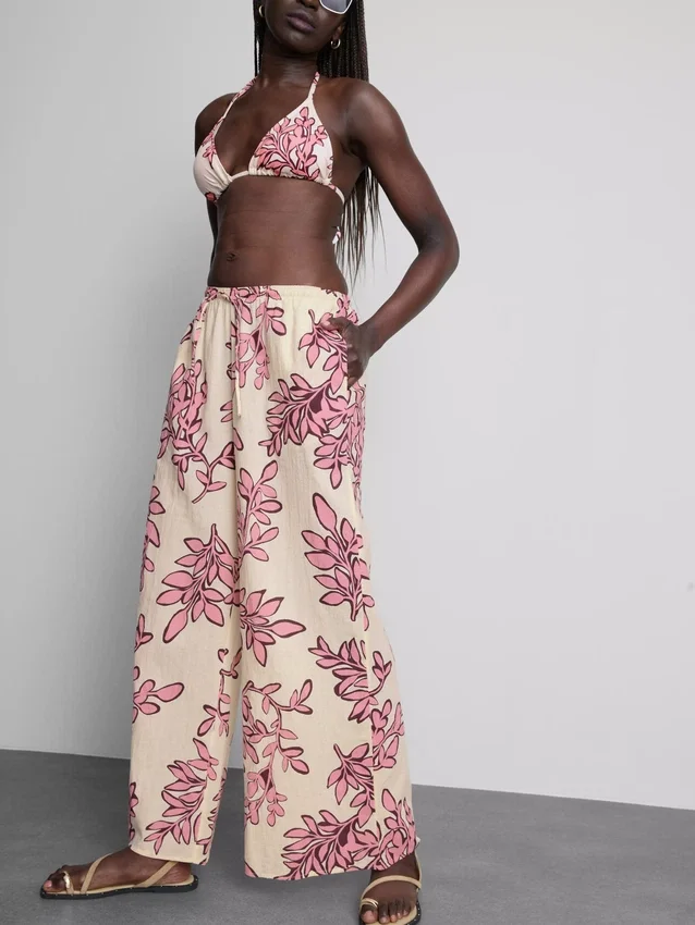Pantalones de playa estampados de pierna ancha