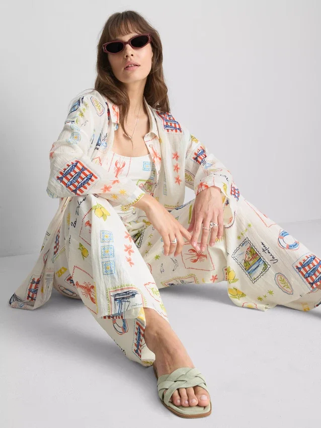 Pantalones de playa estampados de pierna ancha
