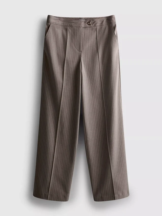 Pantalones de rayas finas de pierna ancha y tejido cepillado