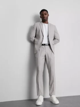 Pantalones de traje de corte ajustado con textura dobby