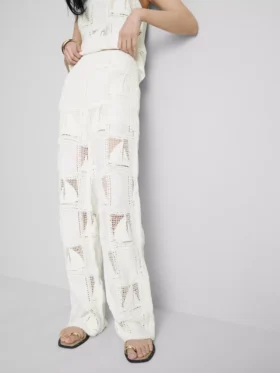 Pantalones rectos de ganchillo con alto contenido de algodón