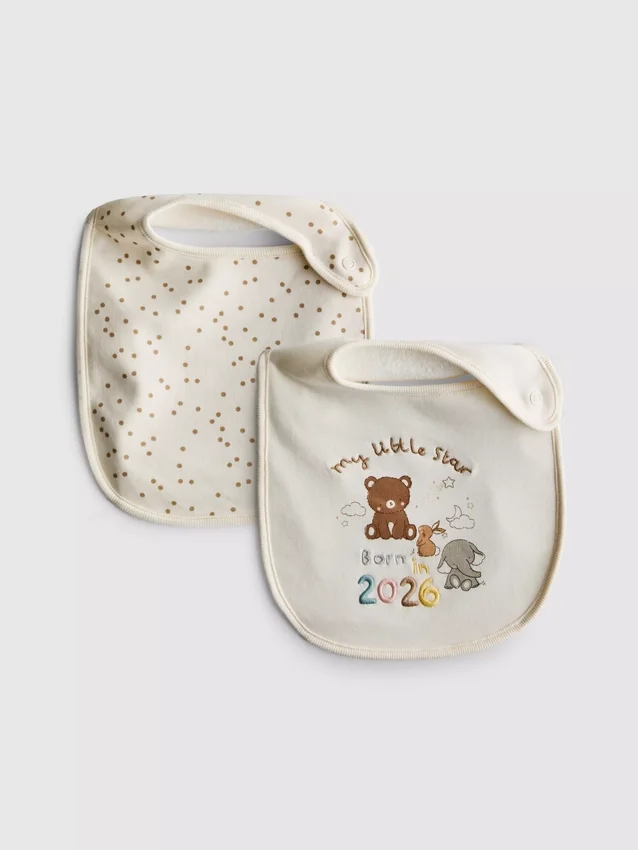 Paquete de 2 baberos envolventes «Born in 2026»