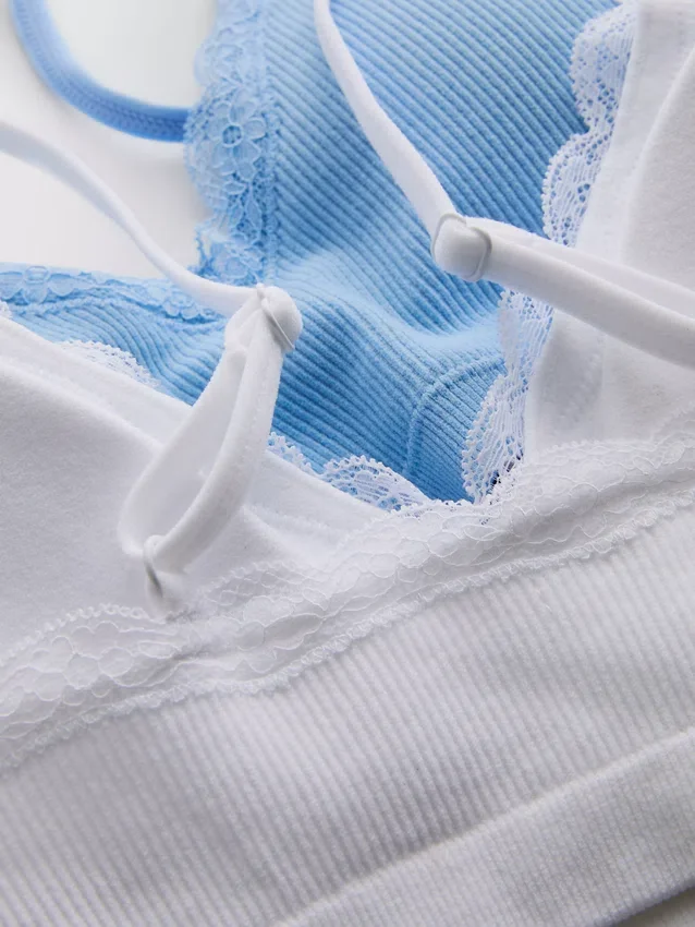 Paquete de 2 bralettes sin costuras con ribete de encaje
