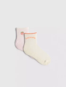Paquete de 2 calcetines de yoga de algodón, estilo cuarto de caña, color melocotón
