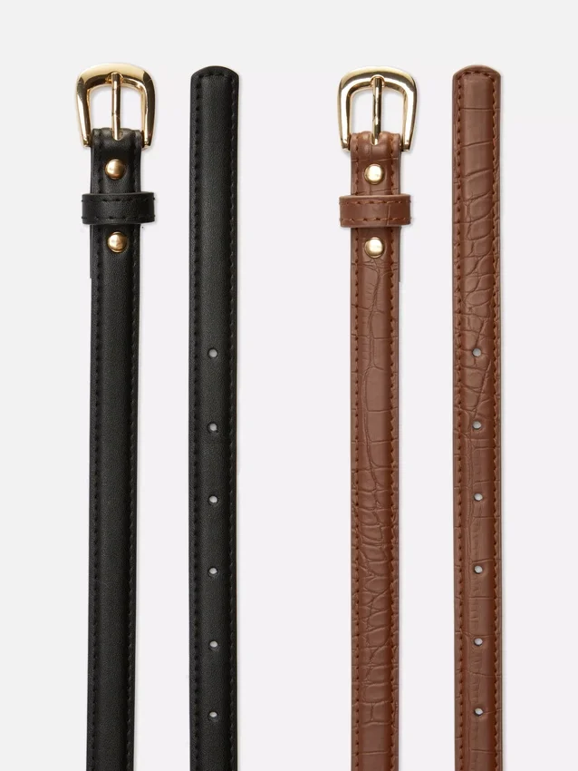 Paquete de 2 cinturones delgados de imitación de cuero