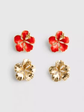 Paquete de 2 pares de aretes de botón con motivos florales