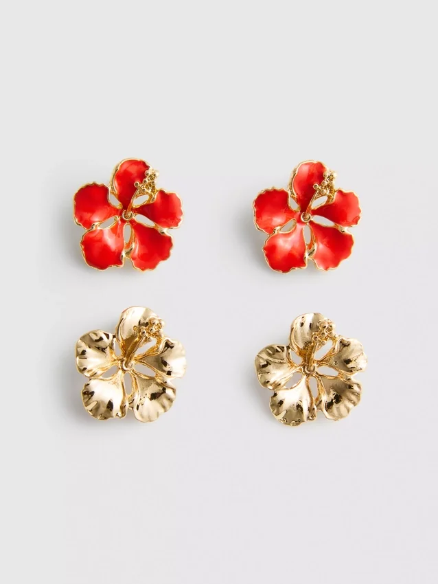 Paquete de 2 pares de aretes de botón con motivos florales