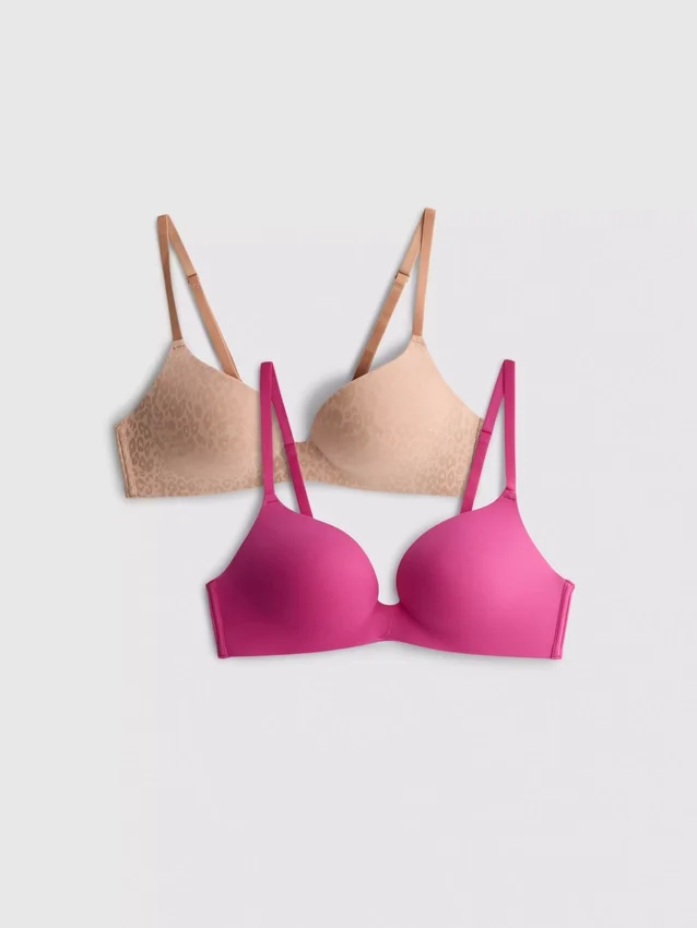 Paquete de 2 sujetadores tipo camiseta sin aros, tallas A-E