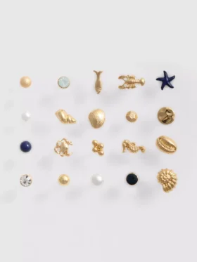 Paquete de 20 aretes tipo stud con motivos marinos