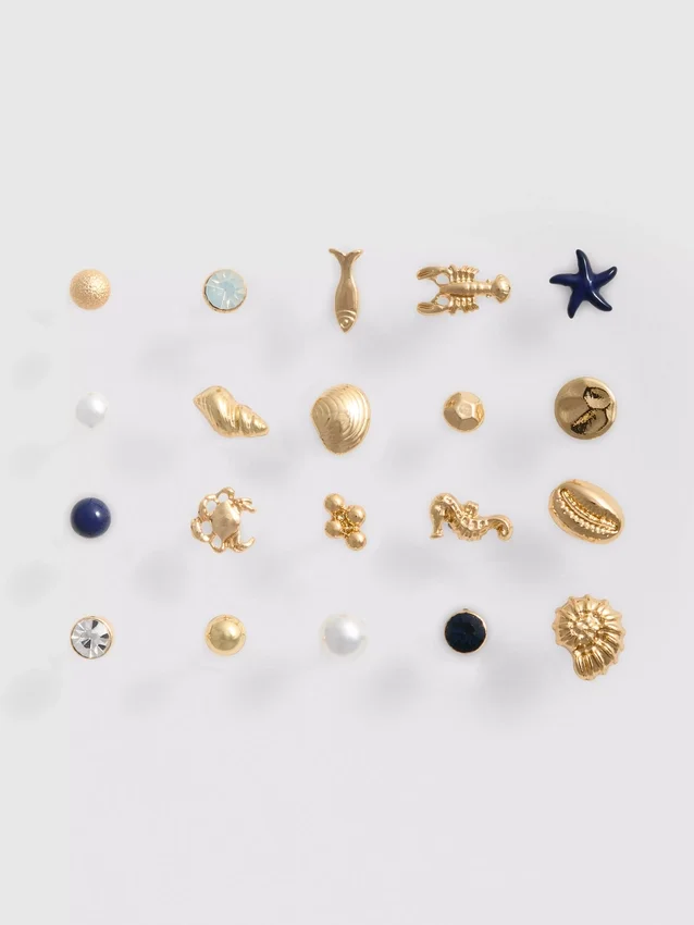 Paquete de 20 aretes tipo stud con motivos marinos