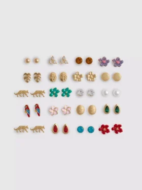 Paquete de 20 aretes tipo stud con motivos tropicales