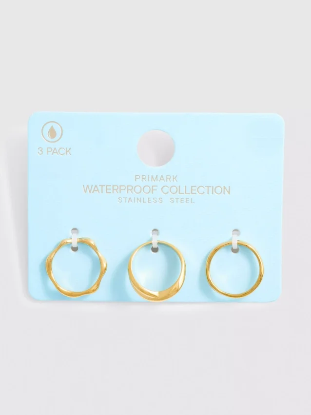 Paquete de 3 anillos de diseño mixto resistentes al agua