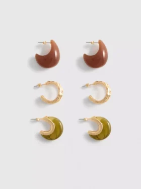 Paquete de 3 aretes de aro de resina