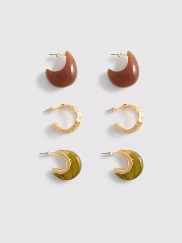 Paquete de 3 aretes de aro de resina