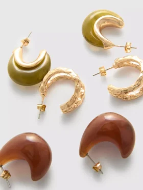 Paquete de 3 aretes de aro de resina