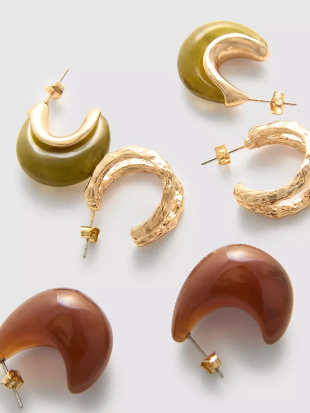 Paquete de 3 aretes de aro de resina