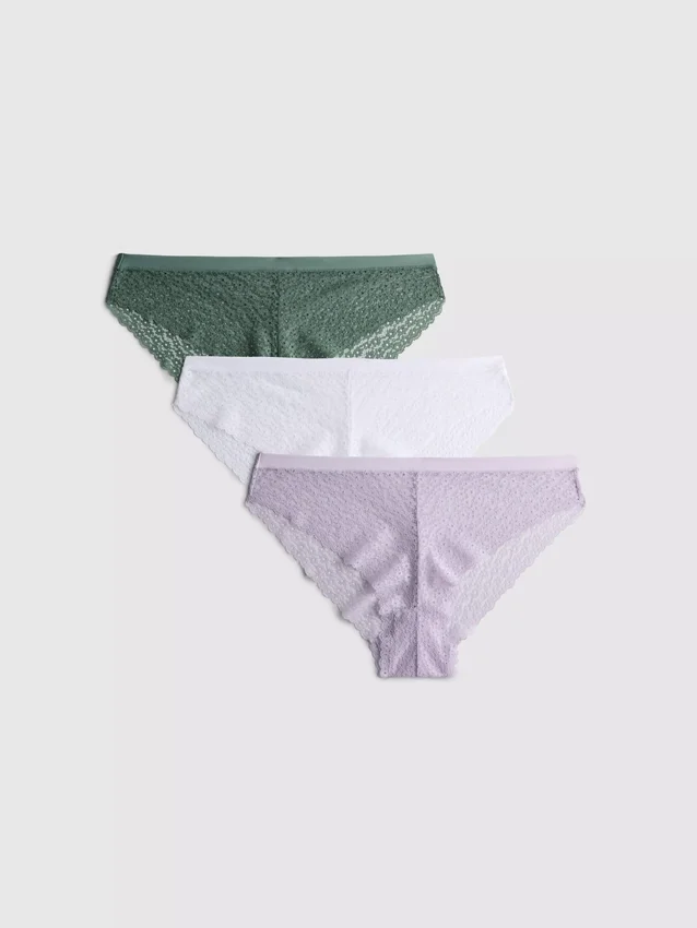 Paquete de 3 braguitas brasileñas con encaje integral