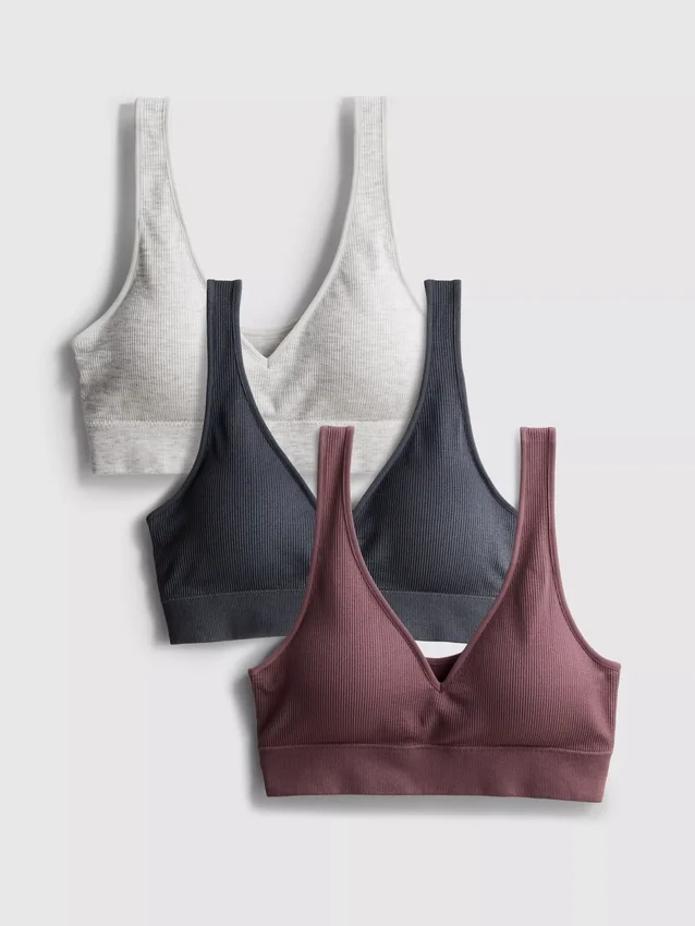 Paquete de 3 bralettes sin costuras con cuello en V