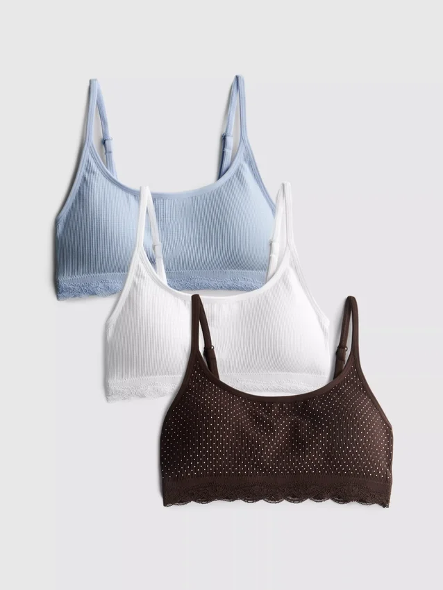 Paquete de 3 bralettes sin costuras con ribete de encaje