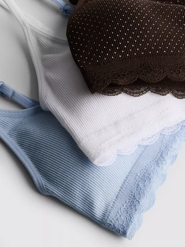Paquete de 3 bralettes sin costuras con ribete de encaje