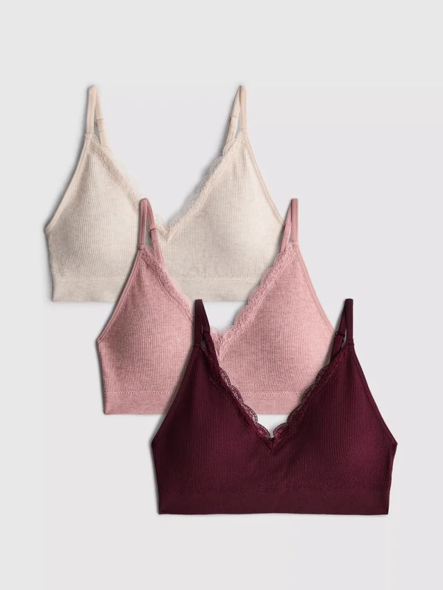 Paquete de 3 bralettes sin costuras con ribetes de encaje
