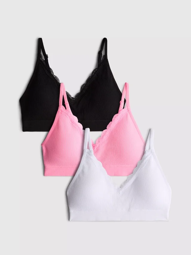 Paquete de 3 bralettes sin costuras con ribetes de encaje