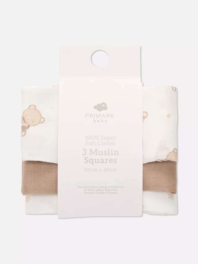 Paquete de 3 mantas cuadradas de muselina