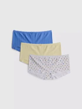 Paquete de 3 pantalones cortos tipo mini con diseño pointelle