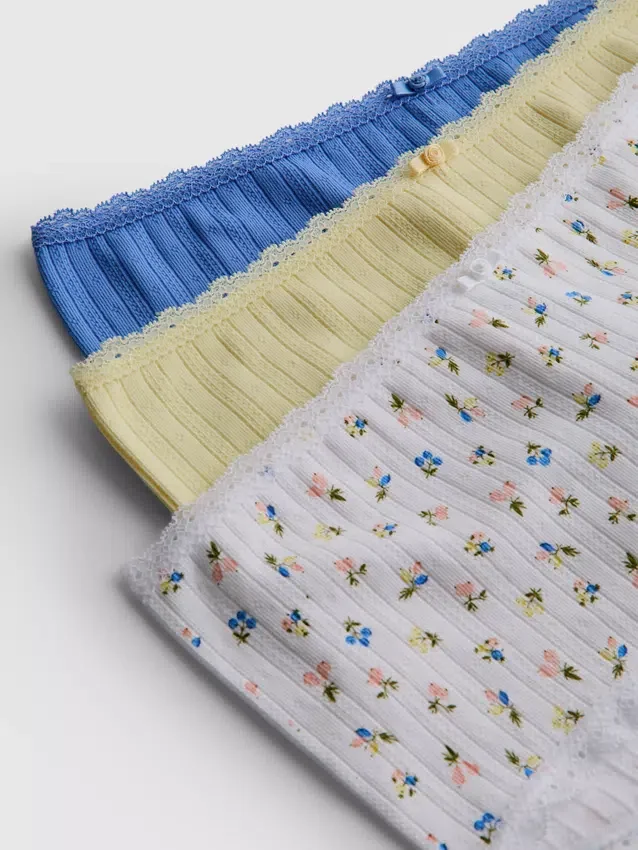 Paquete de 3 pantalones cortos tipo mini con diseño pointelle
