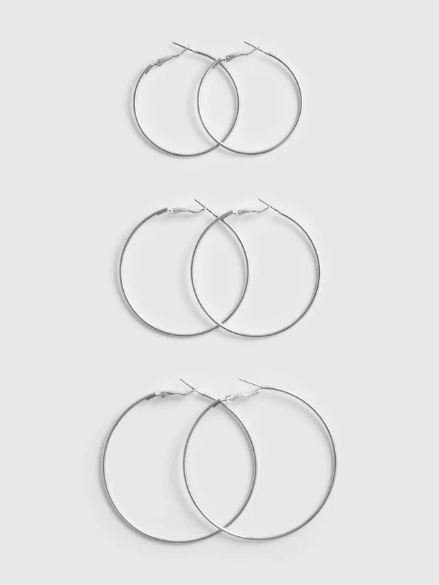 Paquete de 3 pares de aretes de aro grandes