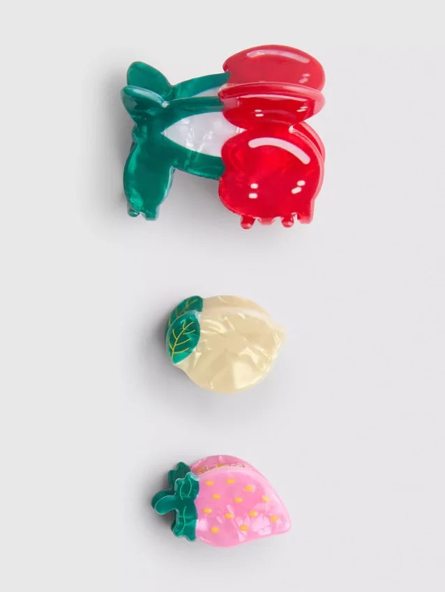 Paquete de 3 pinzas para el cabello con forma de frutas