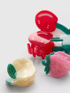 Paquete de 3 pinzas para el cabello con forma de frutas
