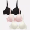 Paquete de 3 sujetadores push-up de encaje con relleno y escote profundo