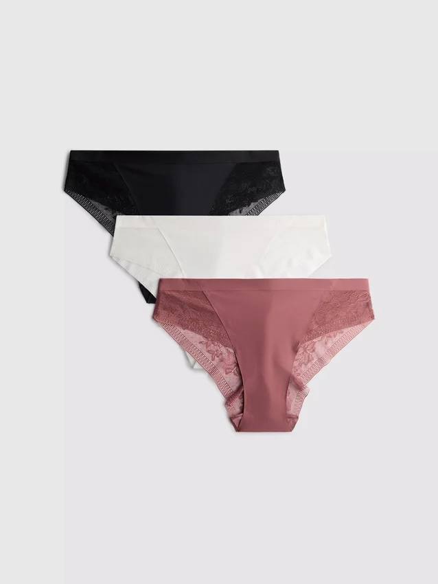 Paquete de 3 tangas brasileñas con detalles de encaje