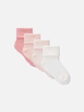 Paquete de 4 pares de calcetines cortos con puño para bebés