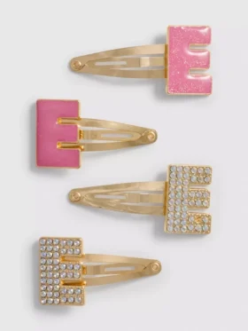 Paquete de 4 pinzas para el cabello con iniciales y broche a presión